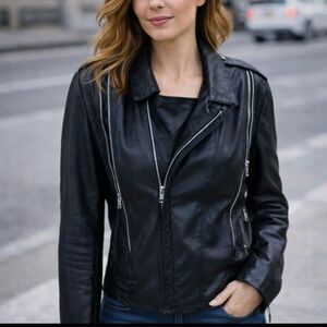 Leather Cafe Racing Jacket Adjustable Johnnie Owens black zippers jacket 38 ML